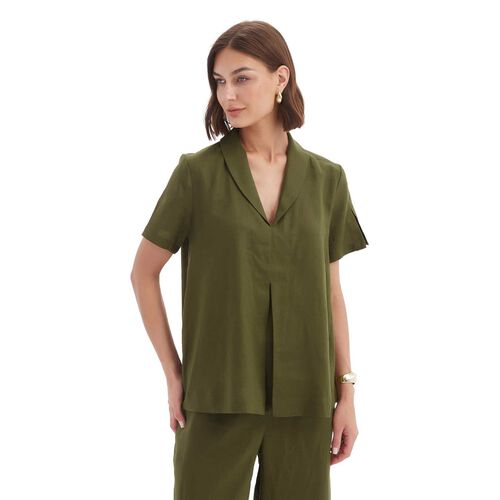 TIRELLI Shawl Collar Pleat Top
